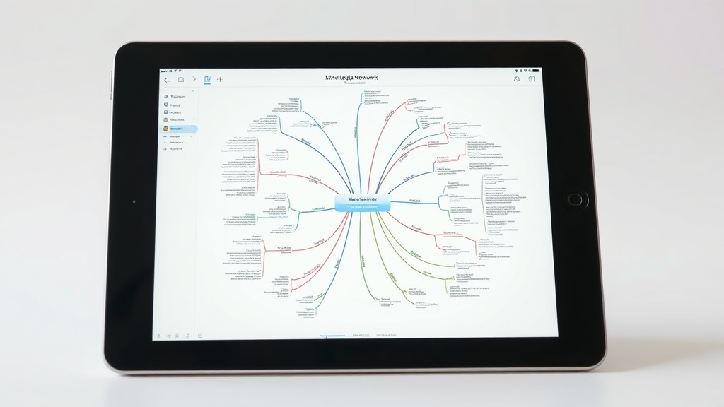 태블릿 PC에 정리된 구조적인 마인드맵과 지식 연결망의 모습